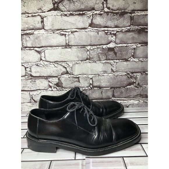 LAUDINO CACCIN Black Leather Cap Toe Oxfords Lace Dress Shoes Men Sz 9M US/42EU - Picture 1 of 16